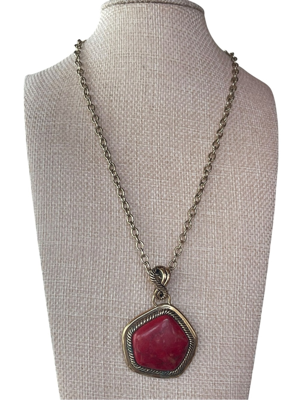 Studio Barse Red Jasper Pendant Necklace Bronze Artisan Statement